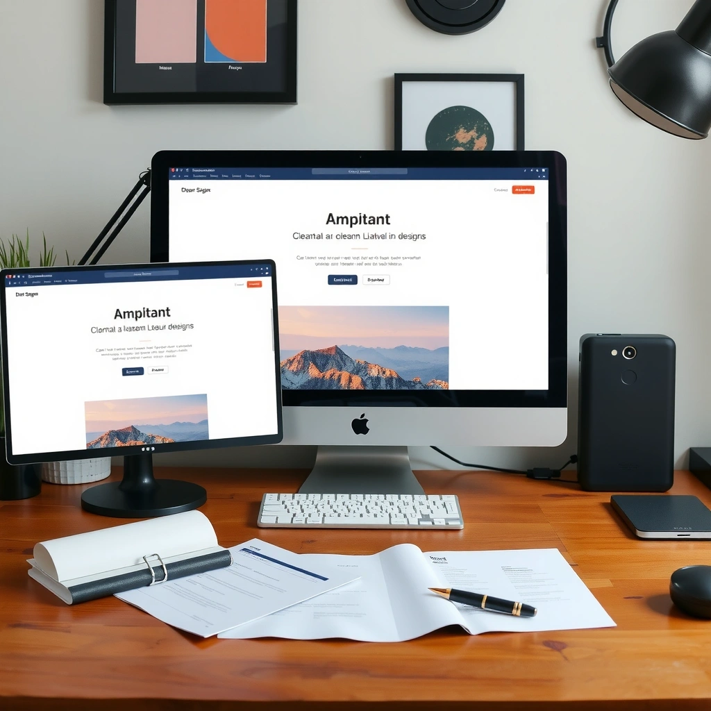 Custom web design with minimalist interface showing clean layouts and modern typography